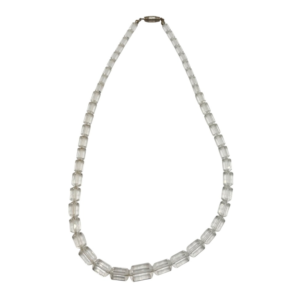Vintage Art Deco‎ Clear Crystal Graduated Bead Necklace Barrel Clasp